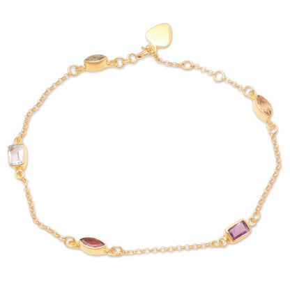 Heaven's Rainbow Gold-Plated Birthstone Station Bracelet from Bali