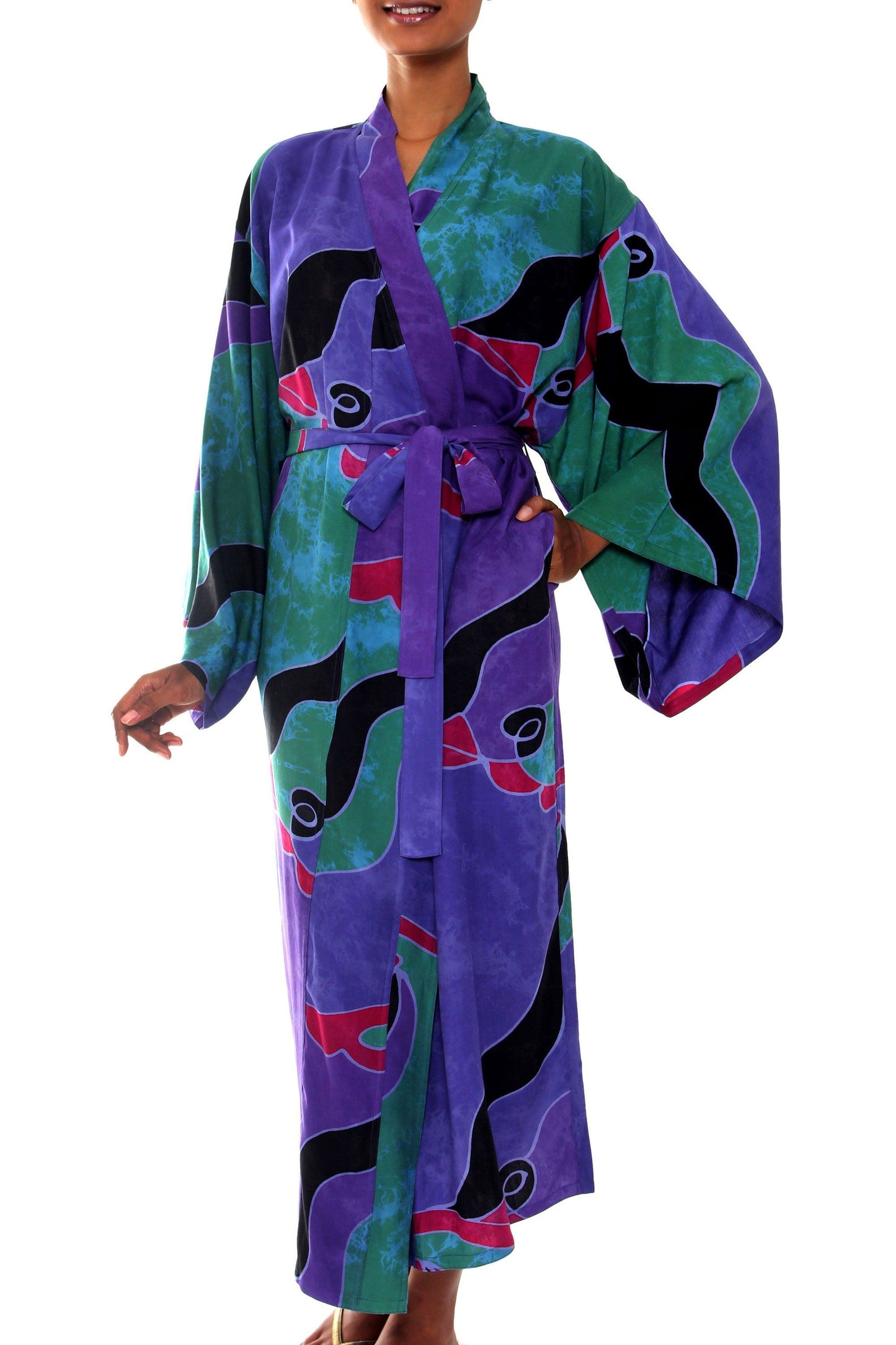 NOVICA - Handpainted Batik Long Robe