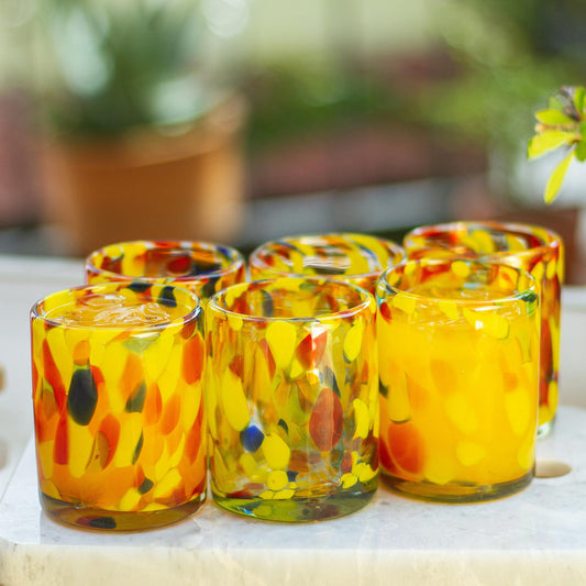 Liquid Confetti Unique Handblown Recycled Glass Juice Drinkware from Mexico
