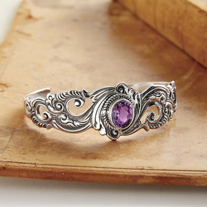 NOVICA - Amethyst & Silver Floral Paisley Cuff Bracelet