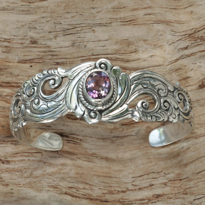 NOVICA - Amethyst & Silver Floral Paisley Cuff Bracelet