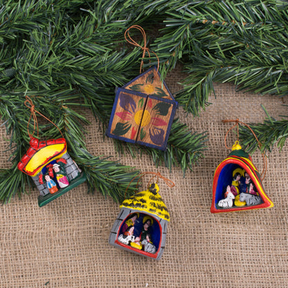Nativity Hand Made Religious Wood Christmas Ornaments (Set of 4)