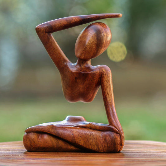 NOVICA - Brown Suar Wood Yoga Sculpture