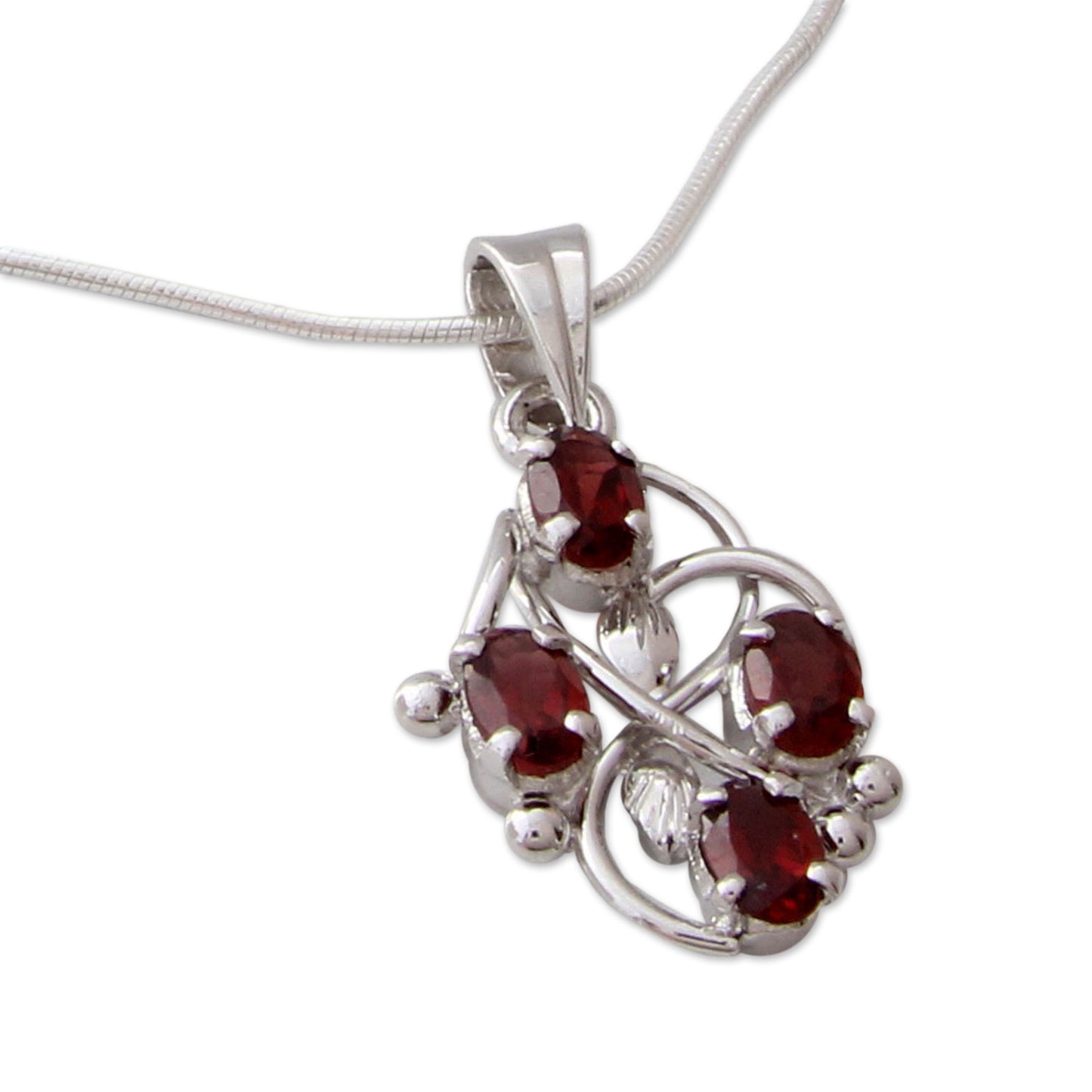 Scarlet Vines Sterling Silver Necklace with Garnet Handmade India