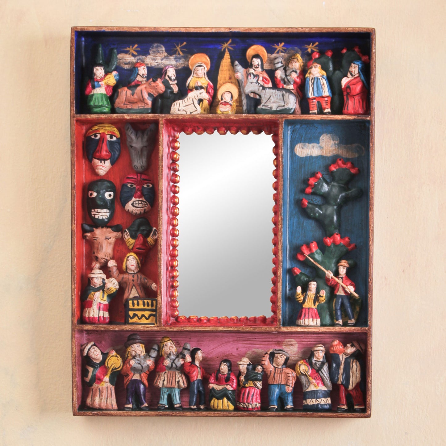 Little Carnaval Scene Folk Art Retablo Wall Mounted Mirror