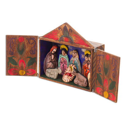 Jesus Spoke of Peace Fair Trade Nativity Scene Retablo Wood Sculpture
