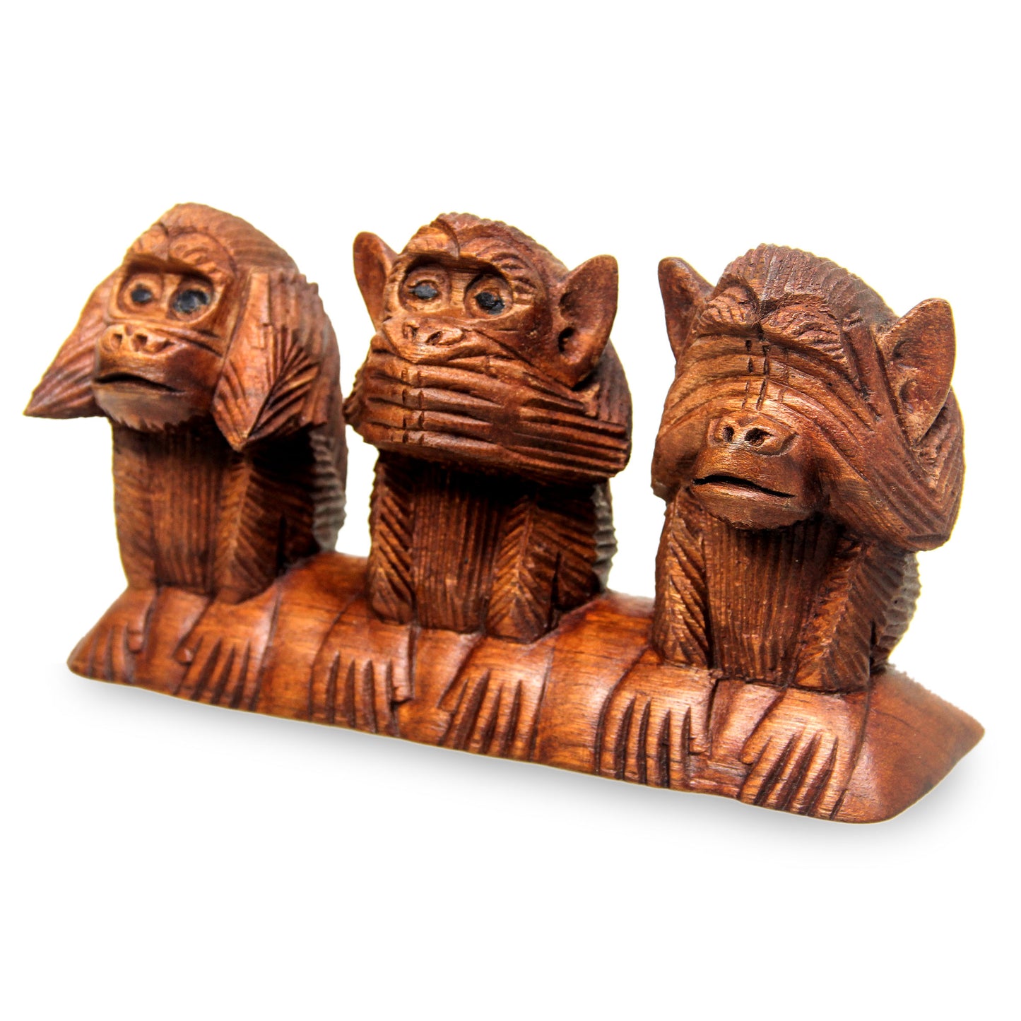Three Wise Monkeys Suar Wood Proverb Sculpture