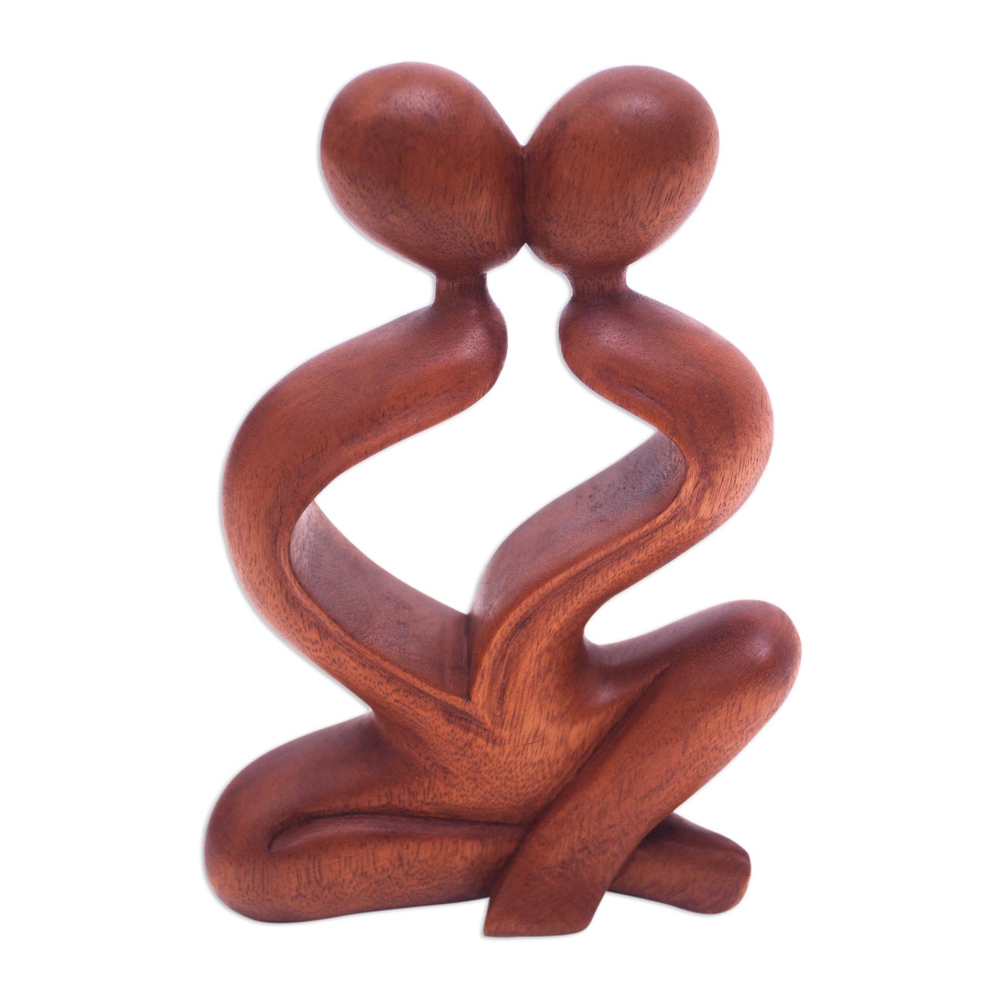 Heartfelt Kiss Romantic Suar Wood Sculpture