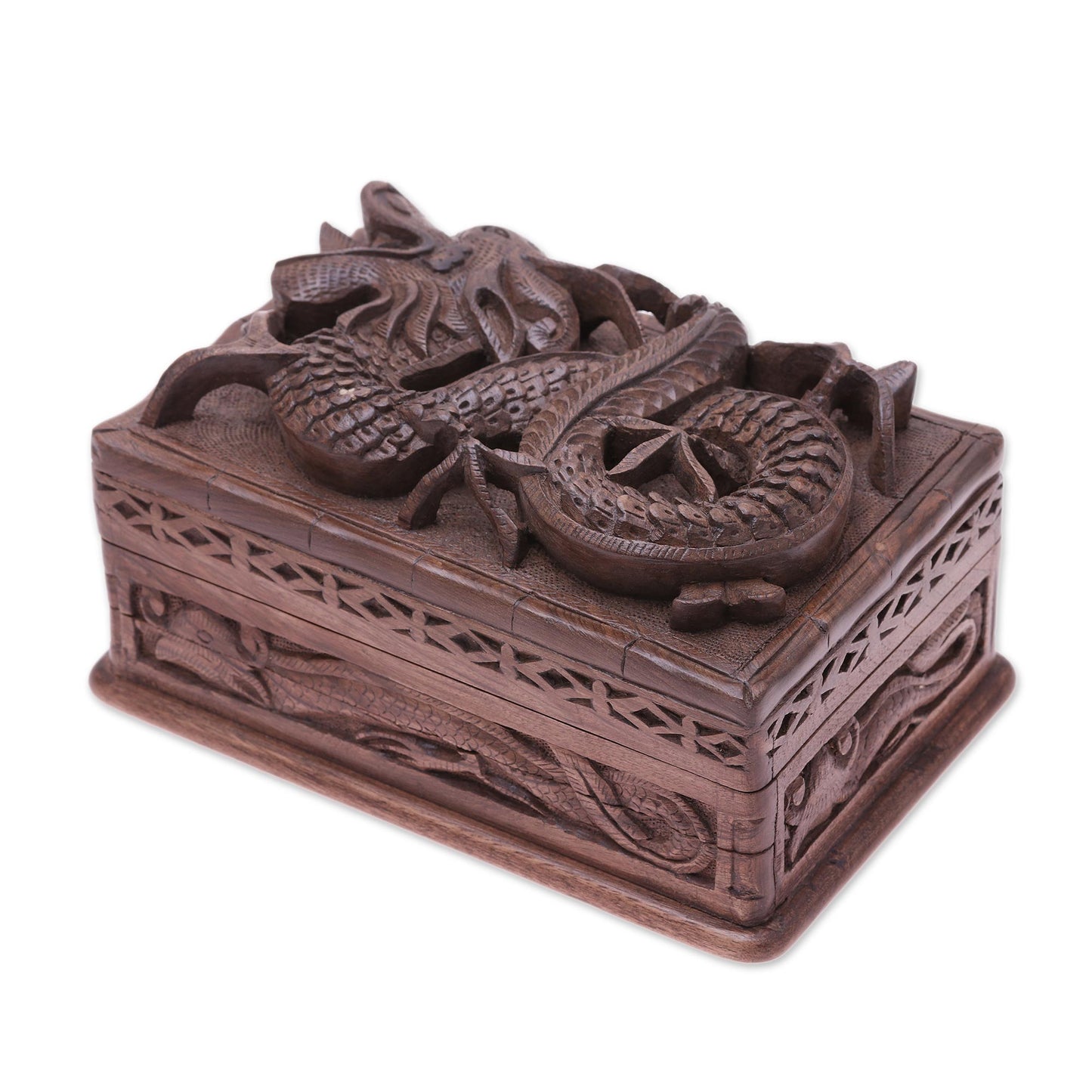 Lucky Dragon Hand Carved Wood Jewelry Box