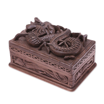 Lucky Dragon Hand Carved Wood Jewelry Box
