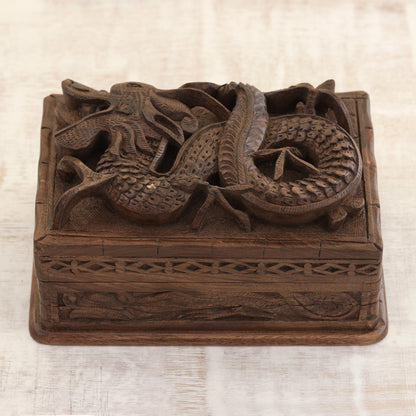 Lucky Dragon Hand Carved Wood Jewelry Box