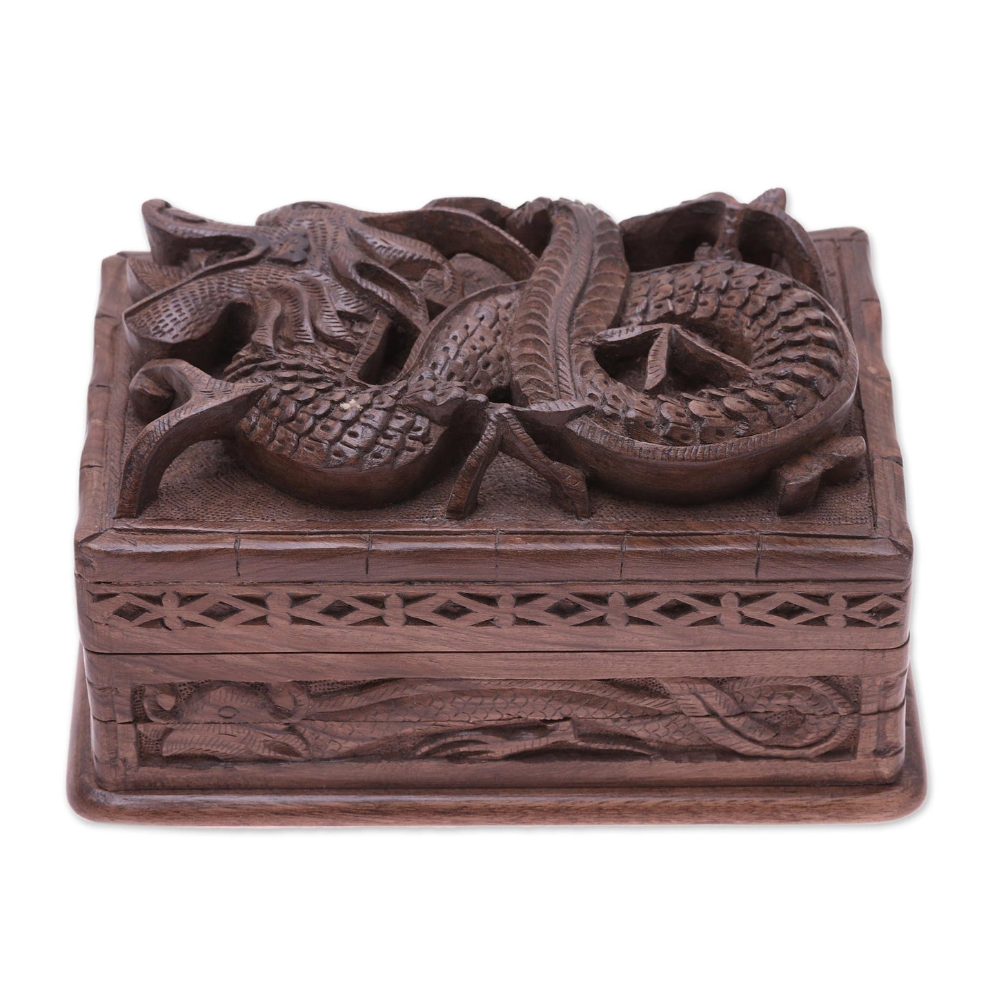 Lucky Dragon Hand Carved Wood Jewelry Box