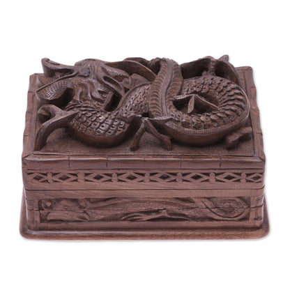 Lucky Dragon Hand Carved Wood Jewelry Box