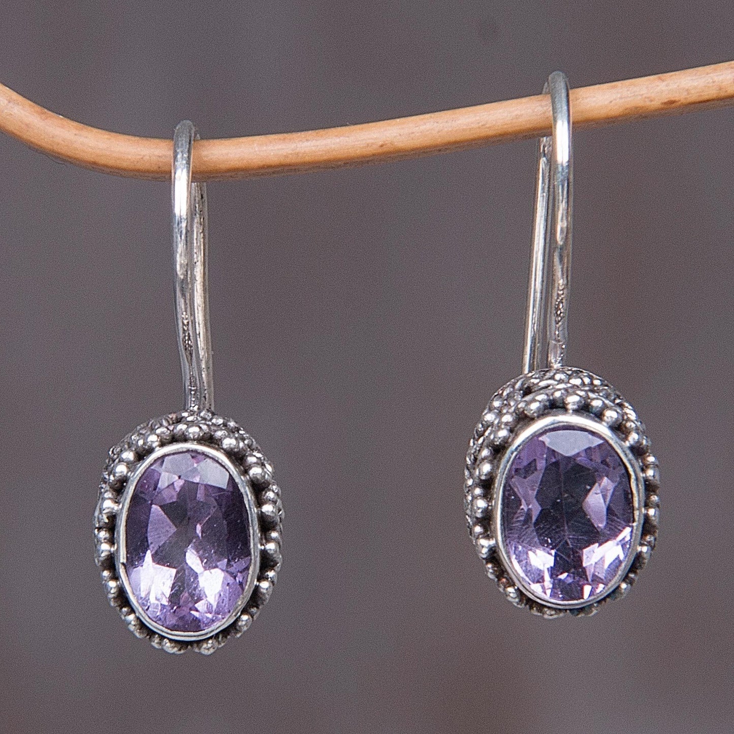 NOVICA - Amethyst & Sterling Silver Drop Earrings