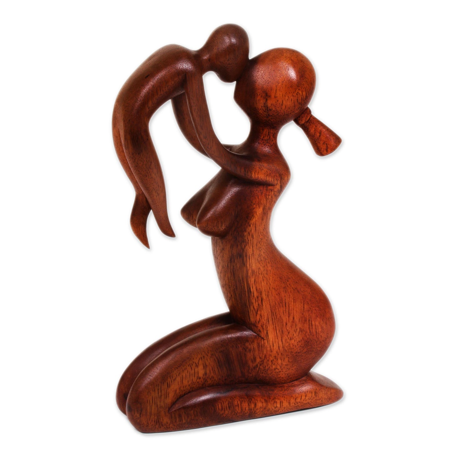 Mother's Love Suar Wood Family Sculpture