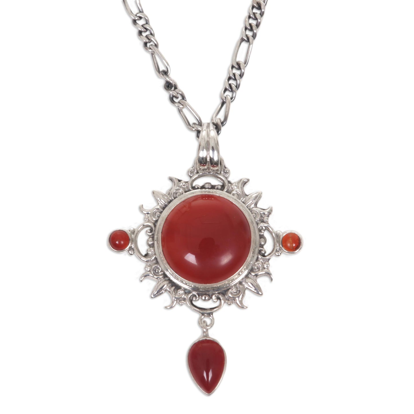 Radiant Sun Carnelian Sterling Silver Pendant Necklace