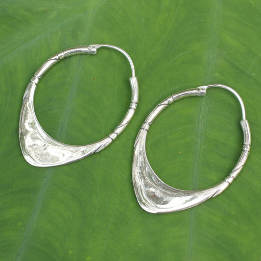 Silver Boomerang Sterling Silver Oval Earrings