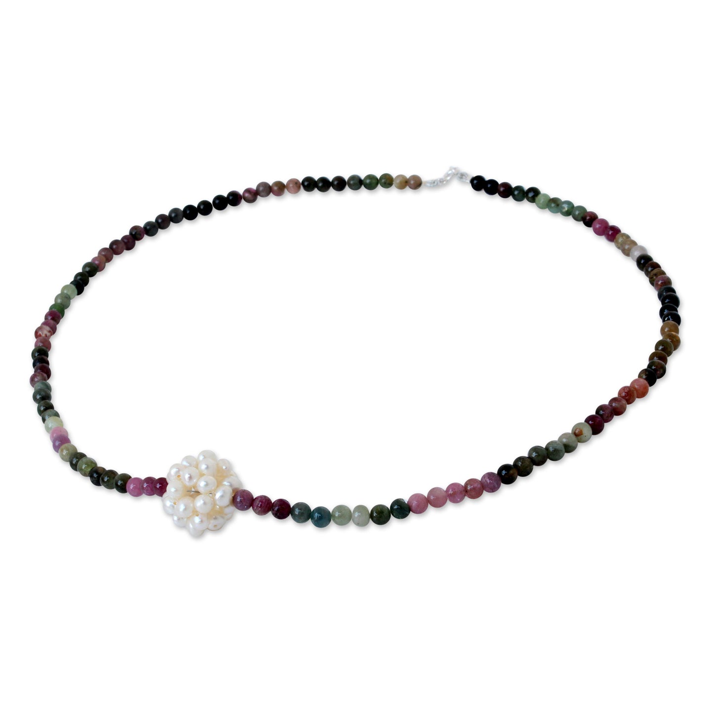 Ivory Chrysanthemum Tourmaline Pearl & Silver Necklace