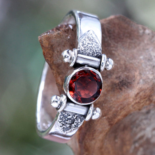 Mystical Eye Silver & Garnet Solitaire Ring