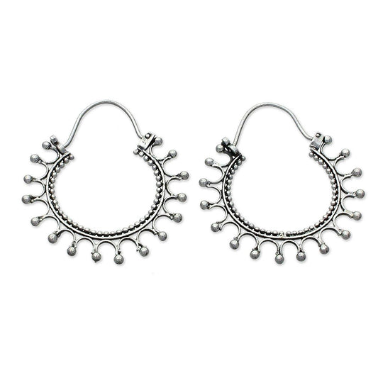 Midnight Rapture Silver Hoop Earrings