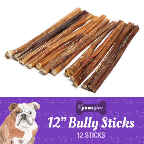 PawsGive - PawsGive 12" Bully Sticks For Dogs From Grass Fed Free Range Cattle