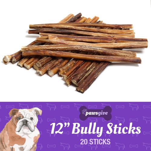 PawsGive - PawsGive 12" Bully Sticks For Dogs From Grass Fed Free Range Cattle