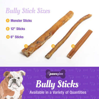 PawsGive - PawsGive Monster 12" Bully Sticks For Dogs From Grass Fed Cattle