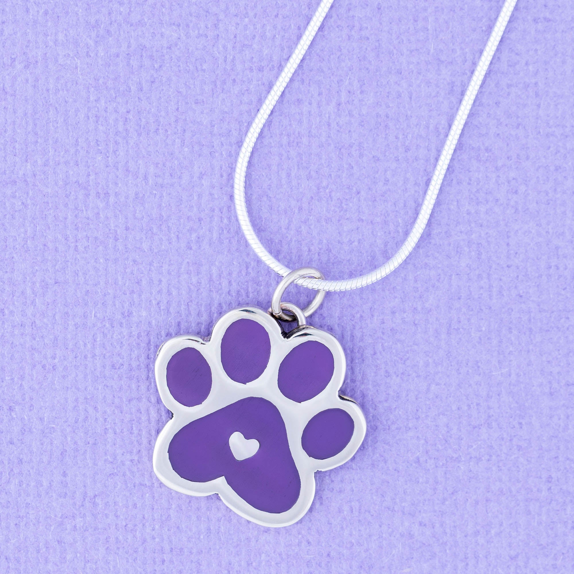 Paw Print Beats in My Heart Necklace with Rhodium Chain