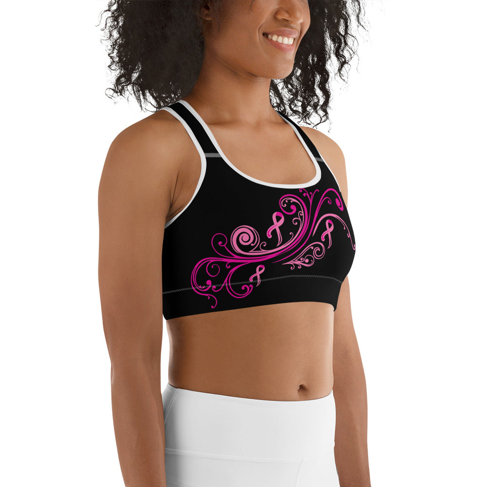 Pink Ribbon Swirl Sports Bra