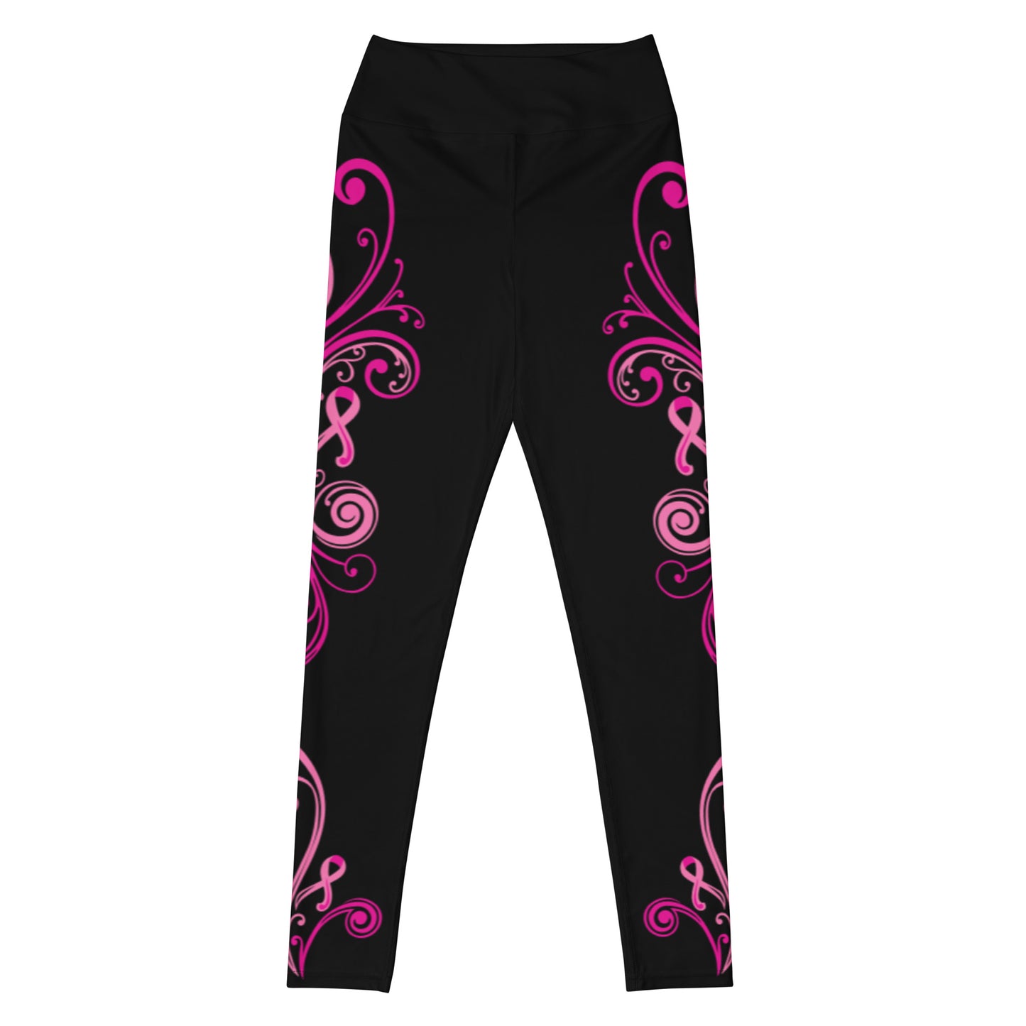 Pink Ribbon Swirls Yoga Leggings