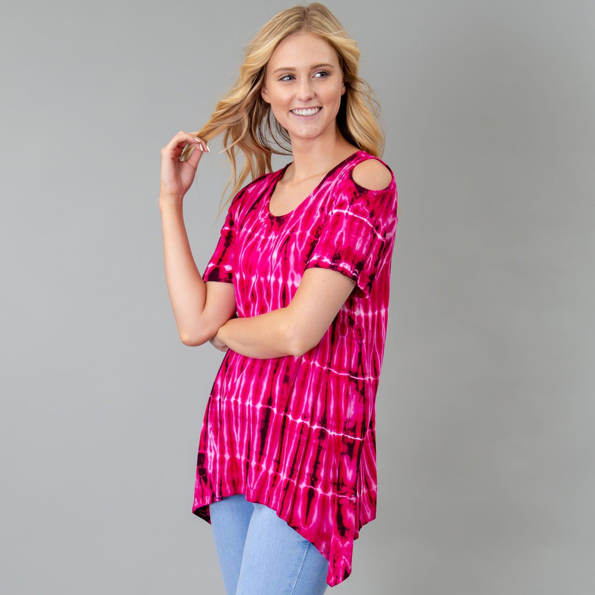 Fuchsia Rain Cold Shoulder Top