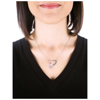 "Live, Laugh, Love" Pink Ribbon Heart Necklace