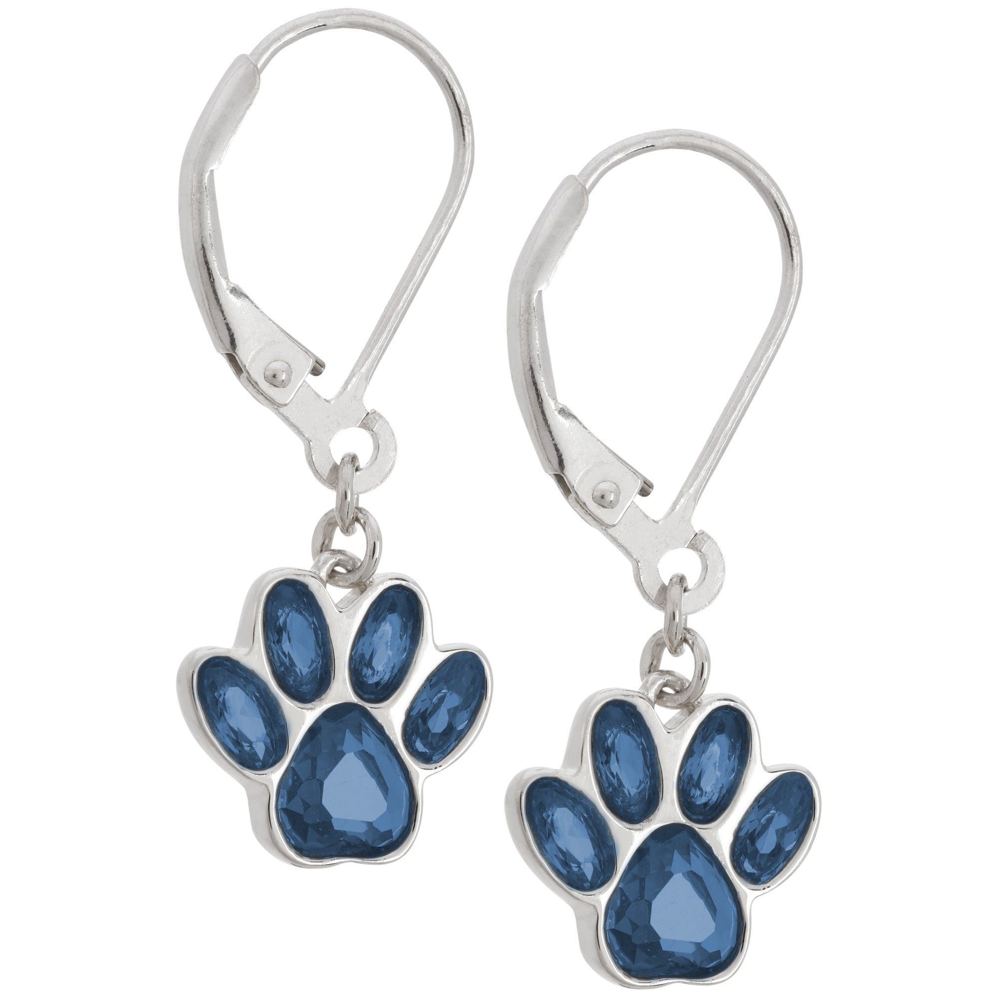 Paw Print Birthstone Dangling Sterling Earrings