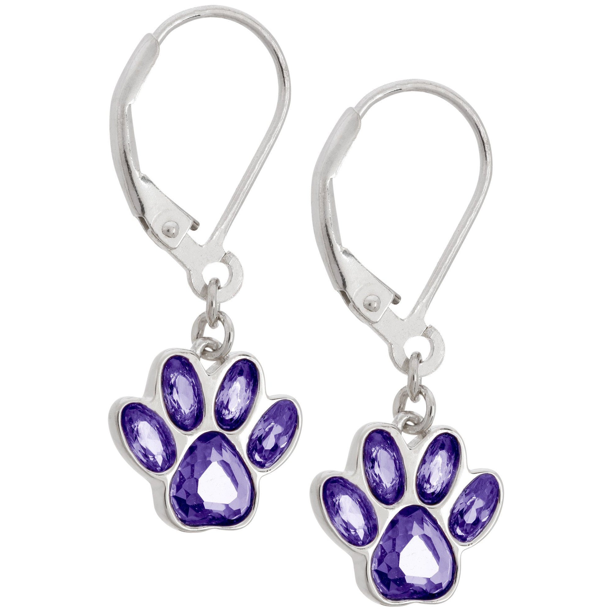 Paw Print Birthstone Dangling Sterling Earrings