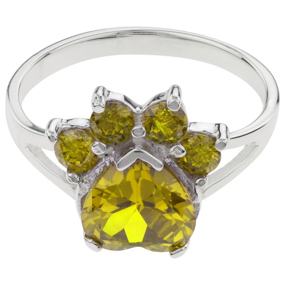 Paw Print Birthstone Sterling Ring