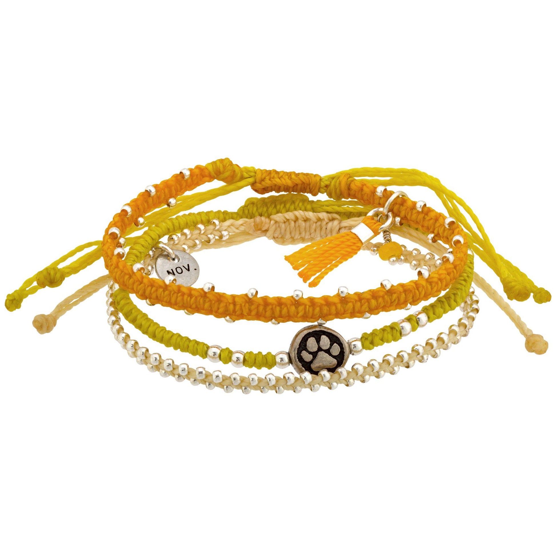 Paw Print Birthstone Woven Bracelet Set