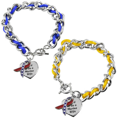 Proud To Be A Marine Wife Ribbon Charm Bracelet